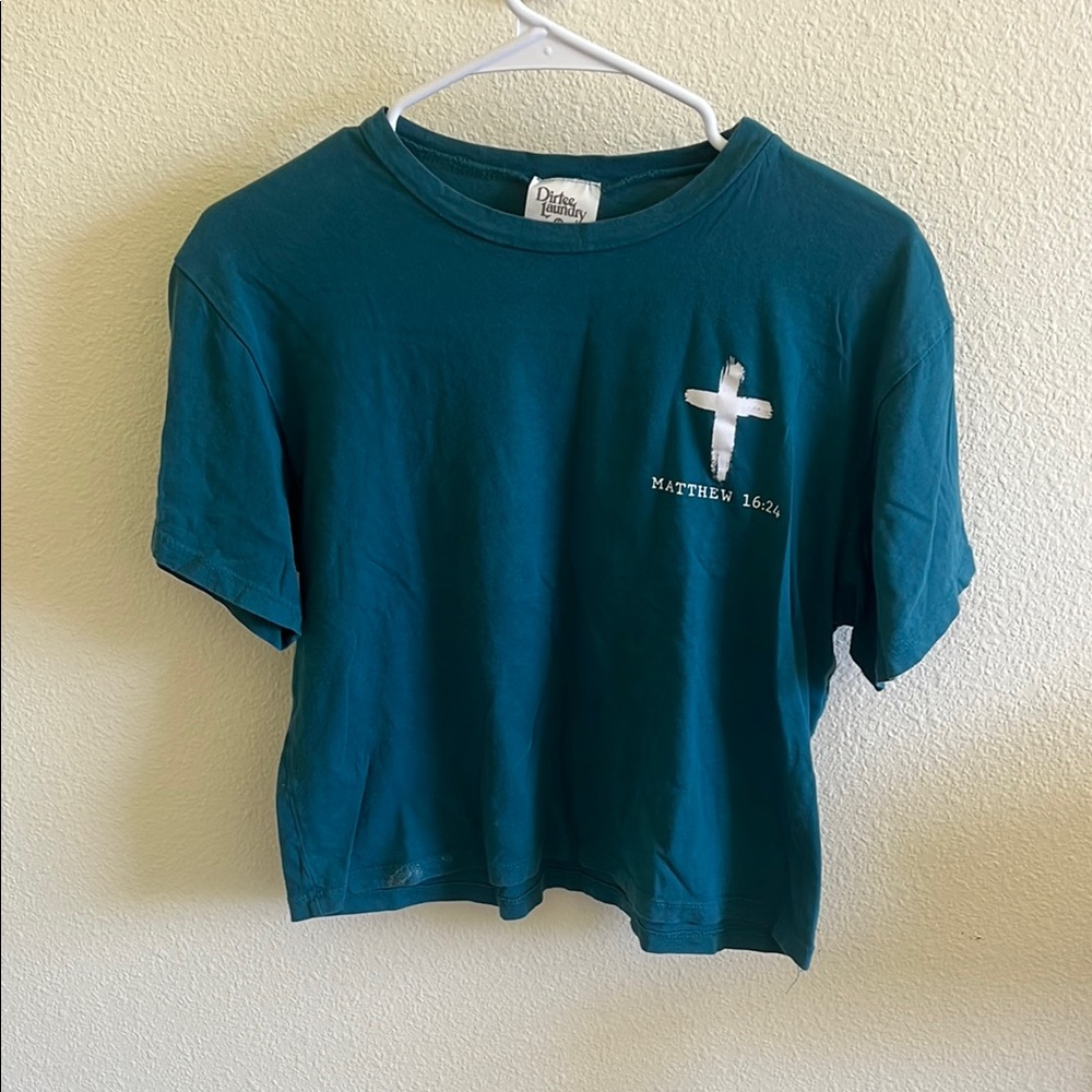Teal Women's Crop Top with Cross Design